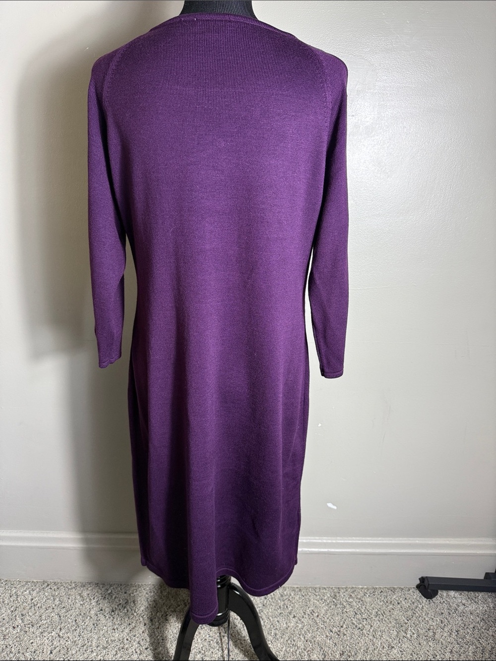 Calvin Klein Purple Scoop Neck Sweater Knit Dress w Button Slit Sleeves Sz XL - Picture 4 of 6